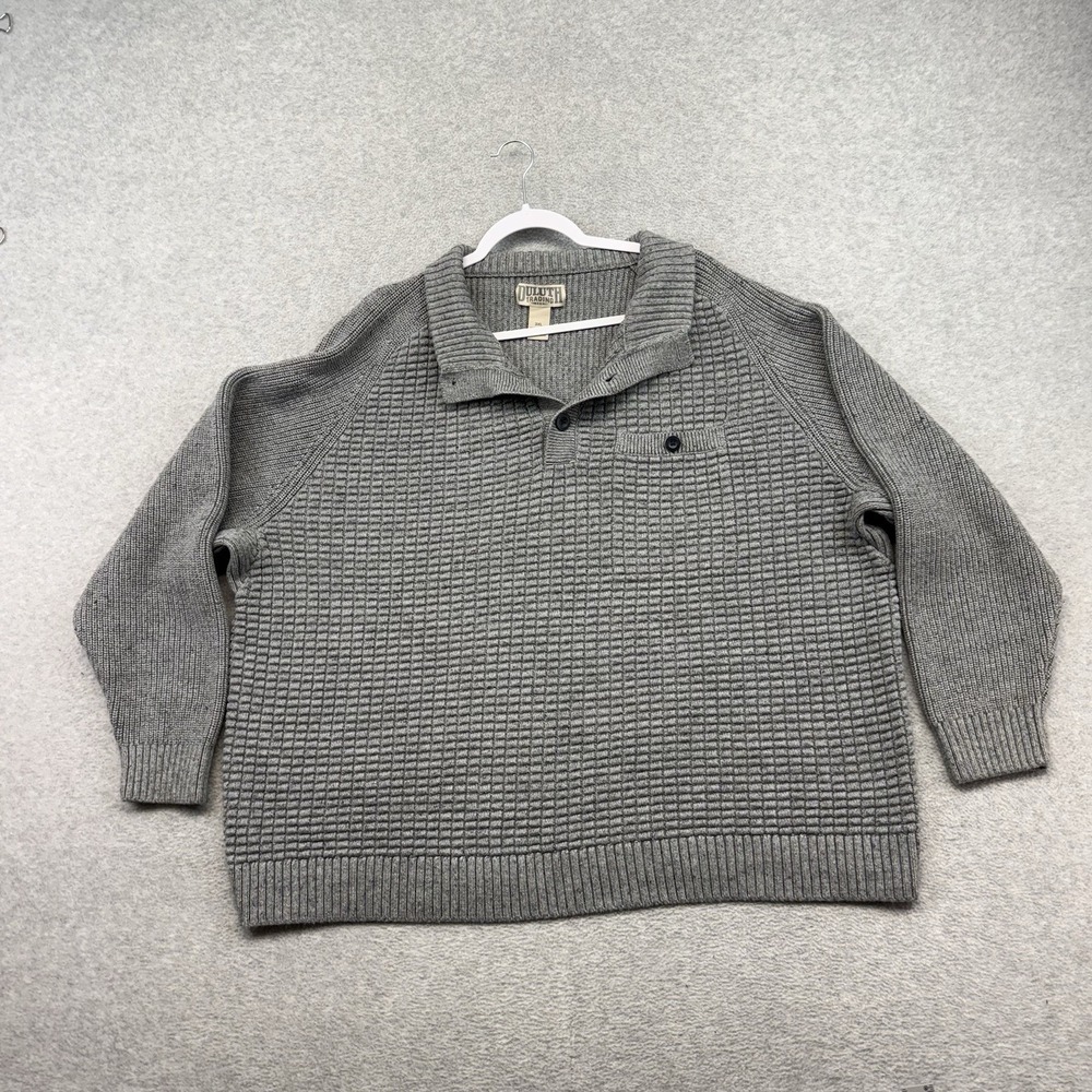 Duluth Trading Co. Mock Sweater Men Burly Retirement Button Gray Waffle 3XL